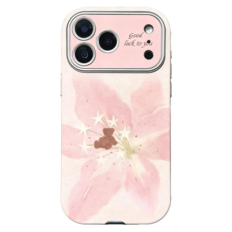 For iPhone 17 Pro Max Rounded Edge Large Window Silicone Phone Case(Flower Bear)
