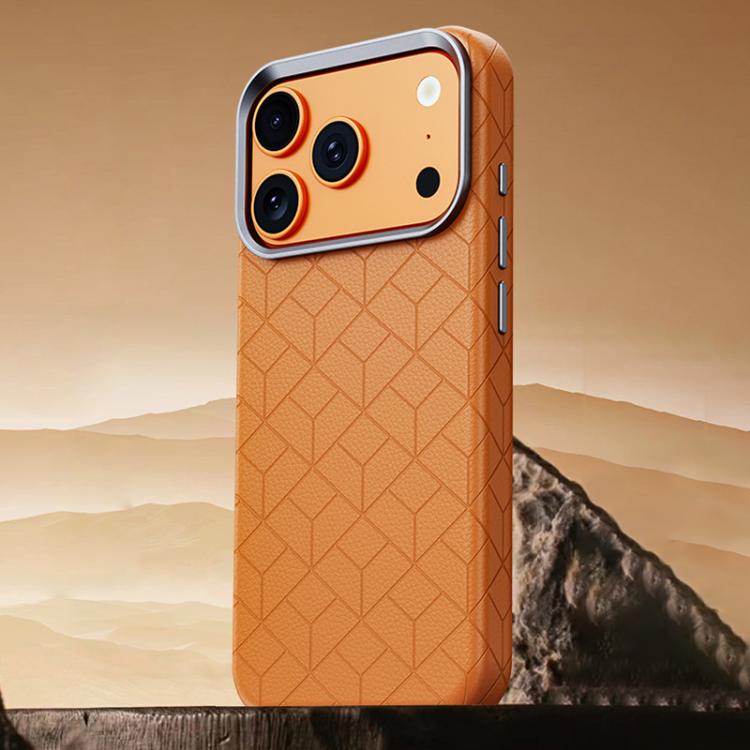 For iPhone 17 Pro Max Rubik Cube Series Embossed Grid Pattern Magnetic Phone Case(Brown)