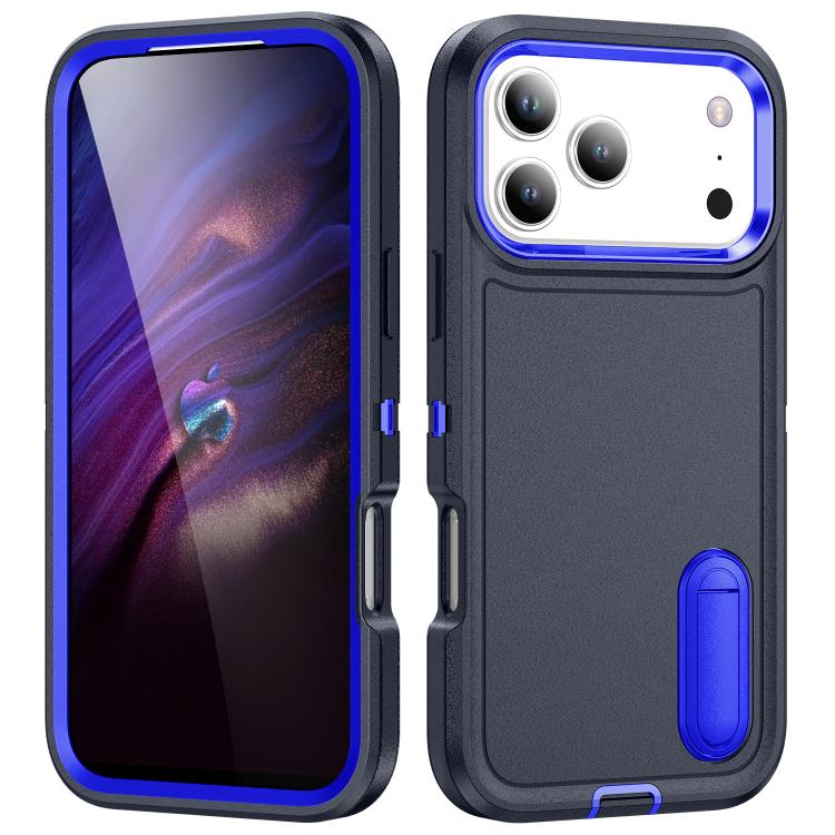 For iPhone 17 Pro Max Rugged PC + Silicone Phone Case with Holder(Dark Blue+Royal Blue)