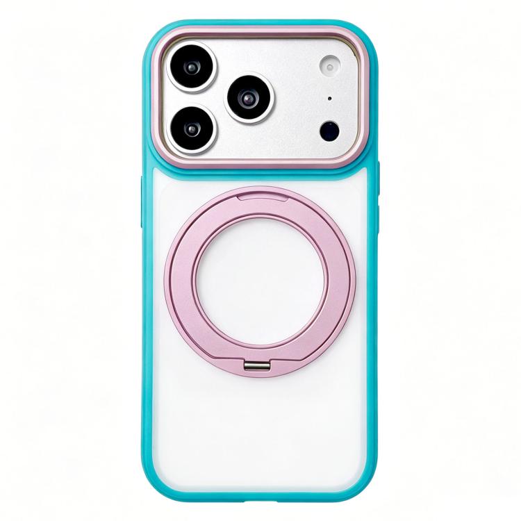 For iPhone 17 Pro Max Semi-transparent Color Shield 360 Rotation Holder Magnetic Phone Case(Blue)