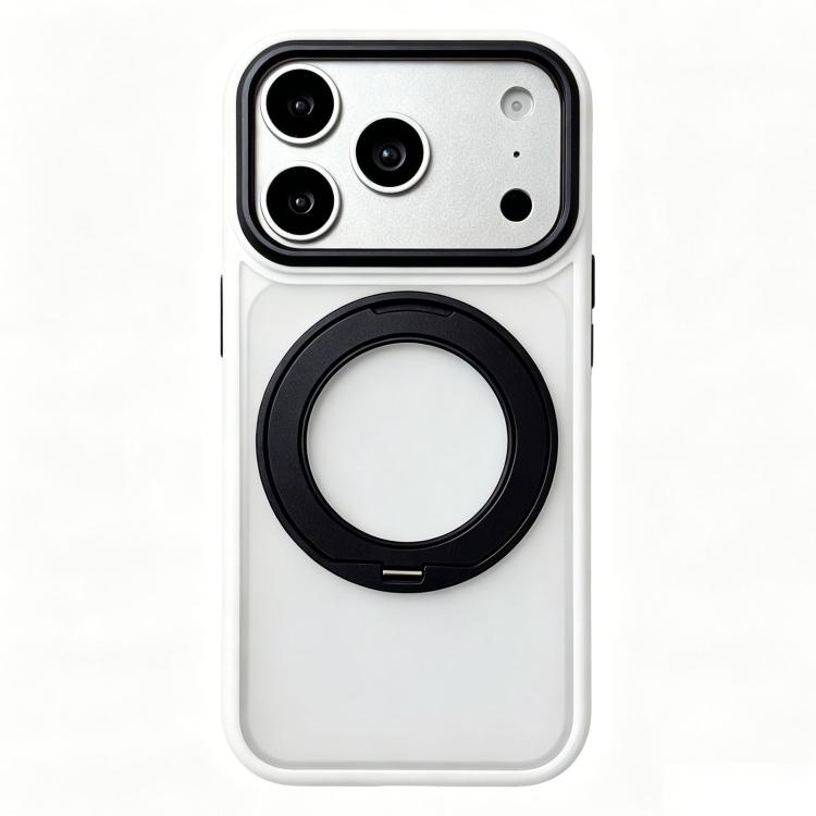 For iPhone 17 Pro Max Semi-transparent Color Shield 360 Rotation Holder Magnetic Phone Case(White)