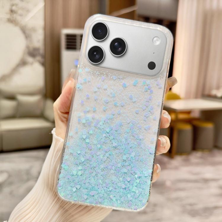 For iPhone 17 Pro Max Sequins Glitter Gradient Epoxy TPU Phone Case(Blue)