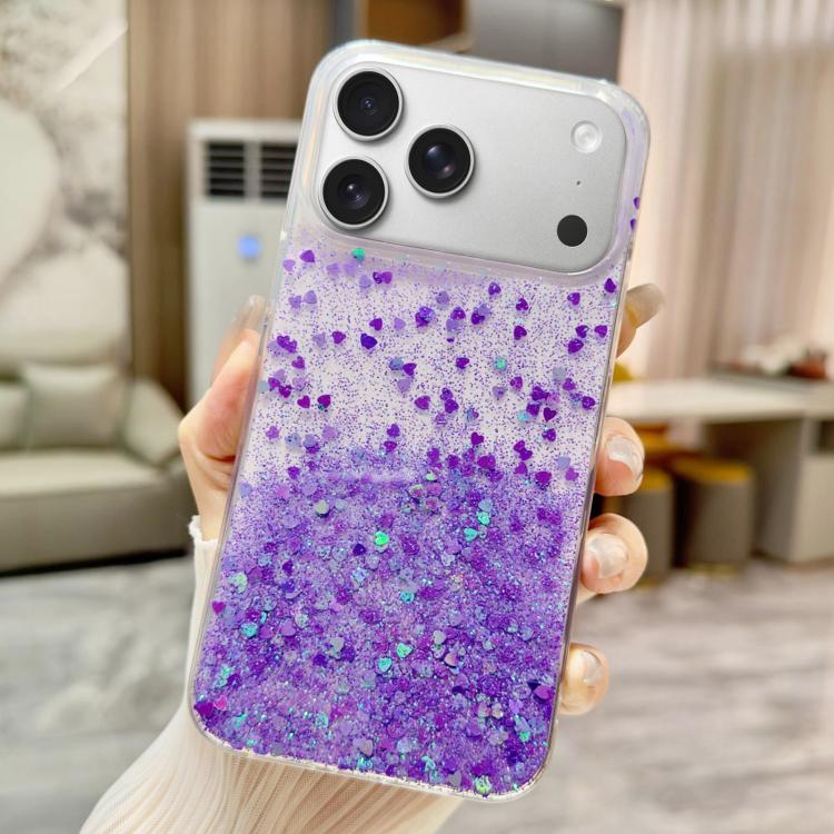 For iPhone 17 Pro Max Sequins Glitter Gradient Epoxy TPU Phone Case(Purple)
