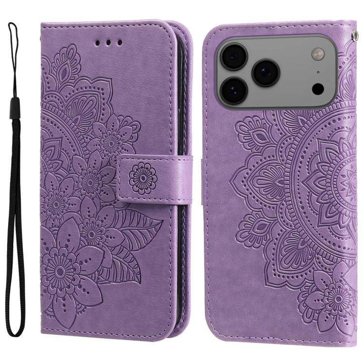 For iPhone 17 Pro Max Seven-petal Flowers Embossing Leather Phone Case(Light Purple)