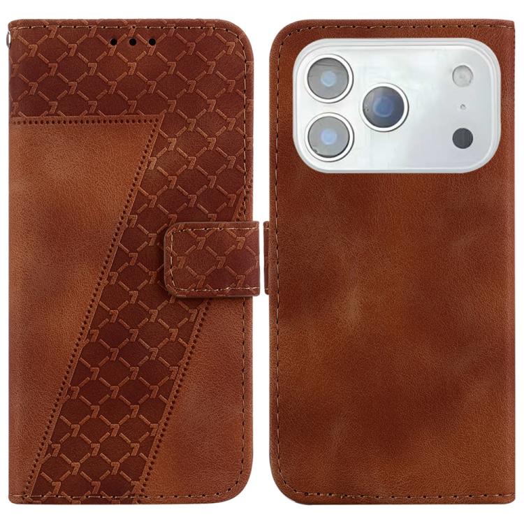For iPhone 17 Pro Max Seven-shaped Embossed Leather Phone Case(Brown)