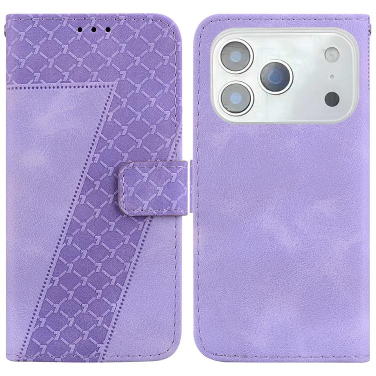 For iPhone 17 Pro Max Seven-shaped Embossed Leather Phone Case(Purple)