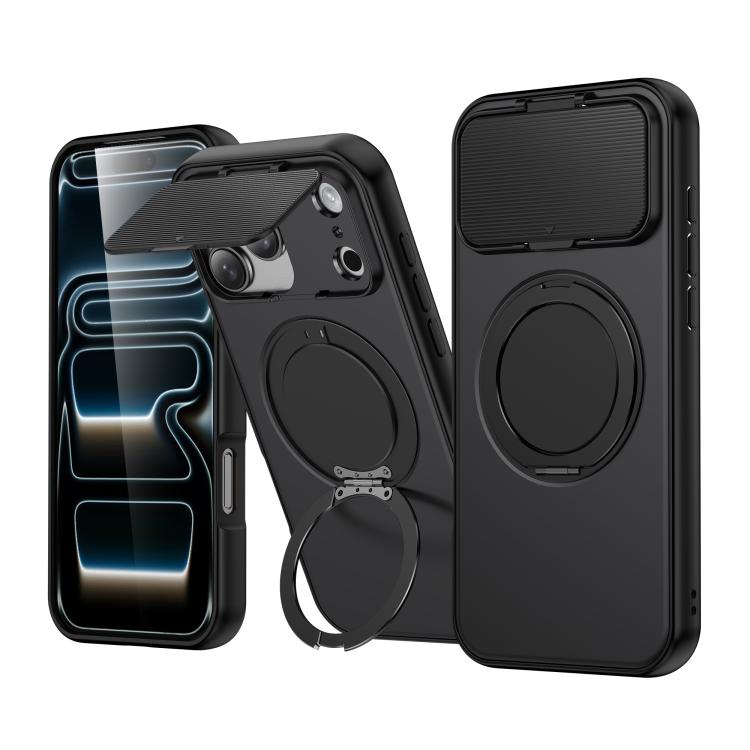 For iPhone 17 Pro Max ShellGod Magnetic Rotation Holder Lens Shield PC TPU Hybrid Phone Case(Black)