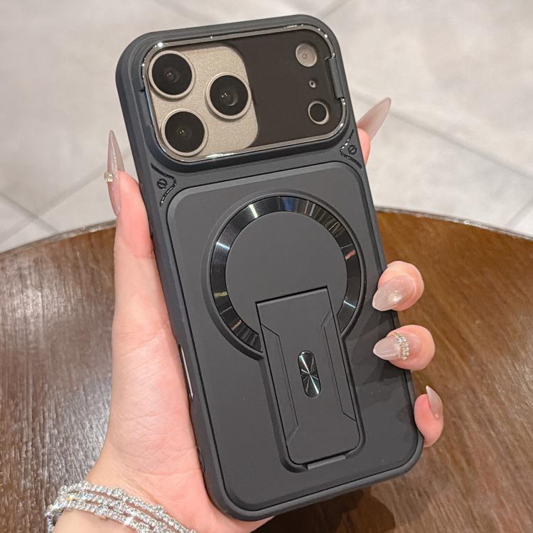 For iPhone 17 Pro Max Shockproof Lens Cover Magnetic Phone Case with Hidden Holder(Black)