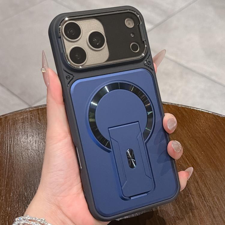 For iPhone 17 Pro Max Shockproof Lens Cover Magnetic Phone Case with Hidden Holder(Blue)