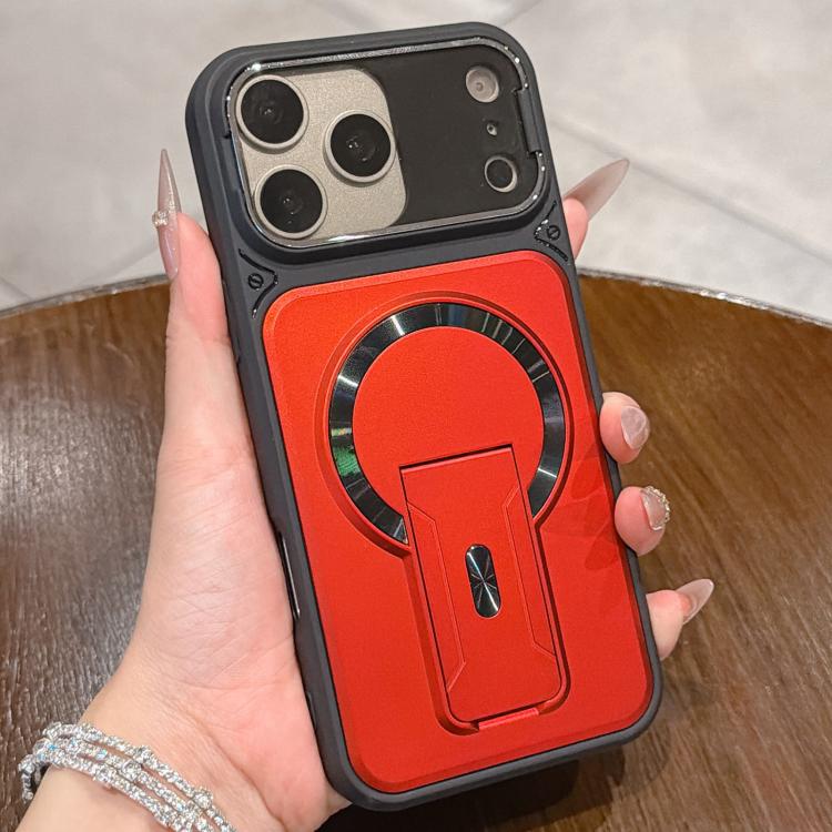 For iPhone 17 Pro Max Shockproof Lens Cover Magnetic Phone Case with Hidden Holder(Red)