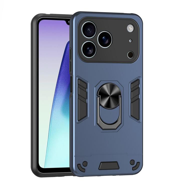 For iPhone 17 Pro Max Shockproof Metal Ring Holder Phone Case(Blue)