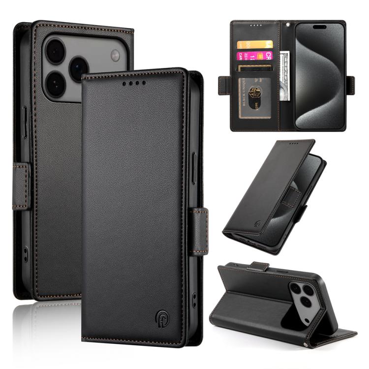 For iPhone 17 Pro Max Side Buckle Magnetic Frosted Leather Phone Case(Black)