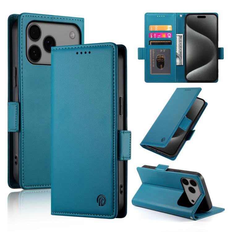 For iPhone 17 Pro Max Side Buckle Magnetic Frosted Leather Phone Case(Blue)