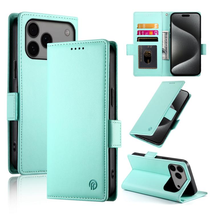 For iPhone 17 Pro Max Side Buckle Magnetic Frosted Leather Phone Case(Mint Green)