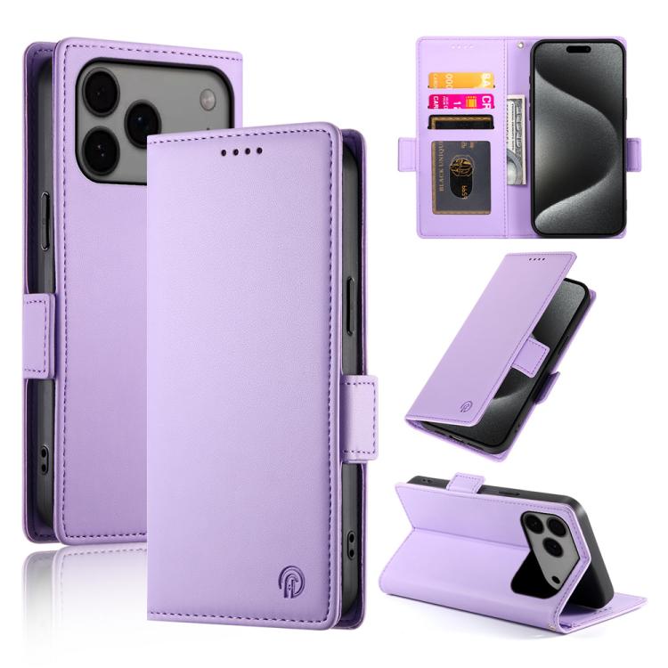 For iPhone 17 Pro Max Side Buckle Magnetic Frosted Leather Phone Case(Purple)