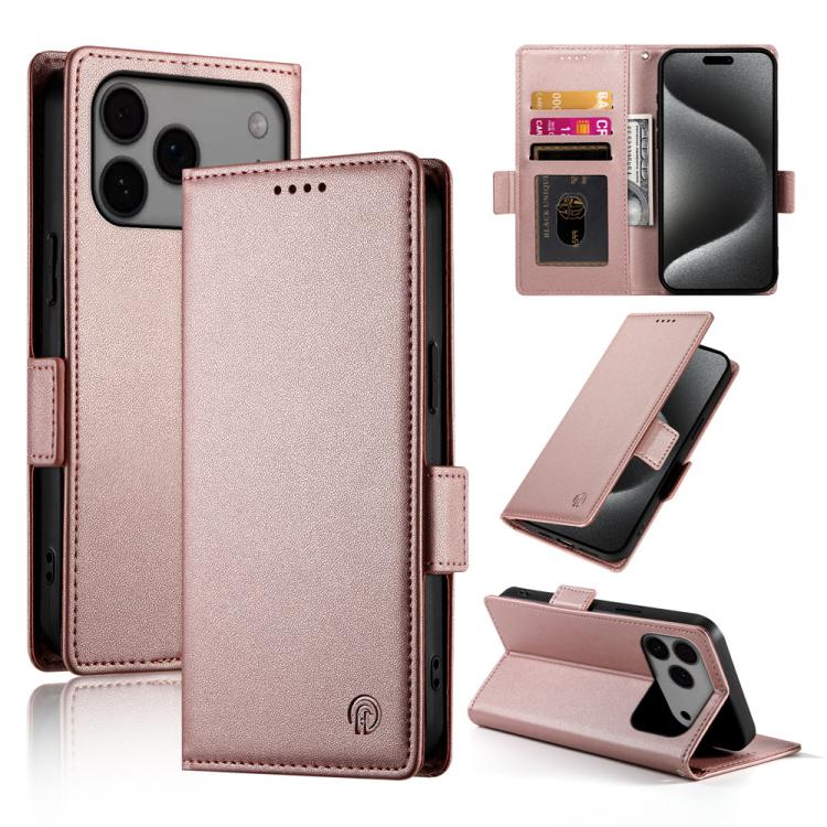 For iPhone 17 Pro Max Side Buckle Magnetic Frosted Leather Phone Case(Rose Gold)