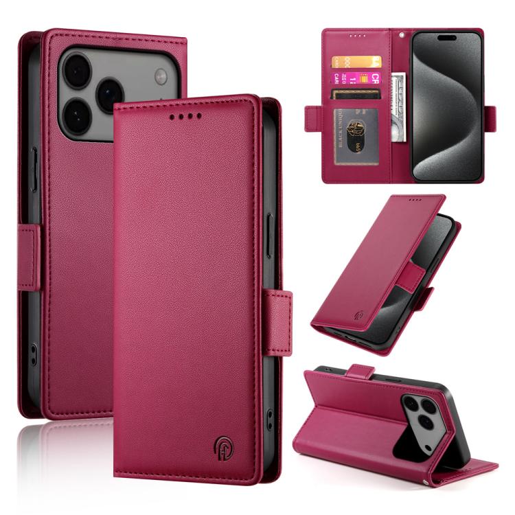 For iPhone 17 Pro Max Side Buckle Magnetic Frosted Leather Phone Case(Wine Red)