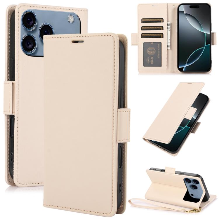 For iPhone 17 Pro Max Side Buckle RFID Anti-theft Leather Phone Case(Apricot)