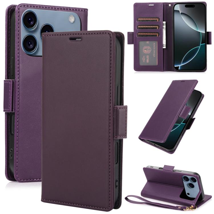 For iPhone 17 Pro Max Side Buckle RFID Anti-theft Leather Phone Case(Dark Purple)