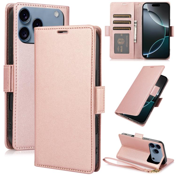 For iPhone 17 Pro Max Side Buckle RFID Anti-theft Leather Phone Case(Rose Gold)
