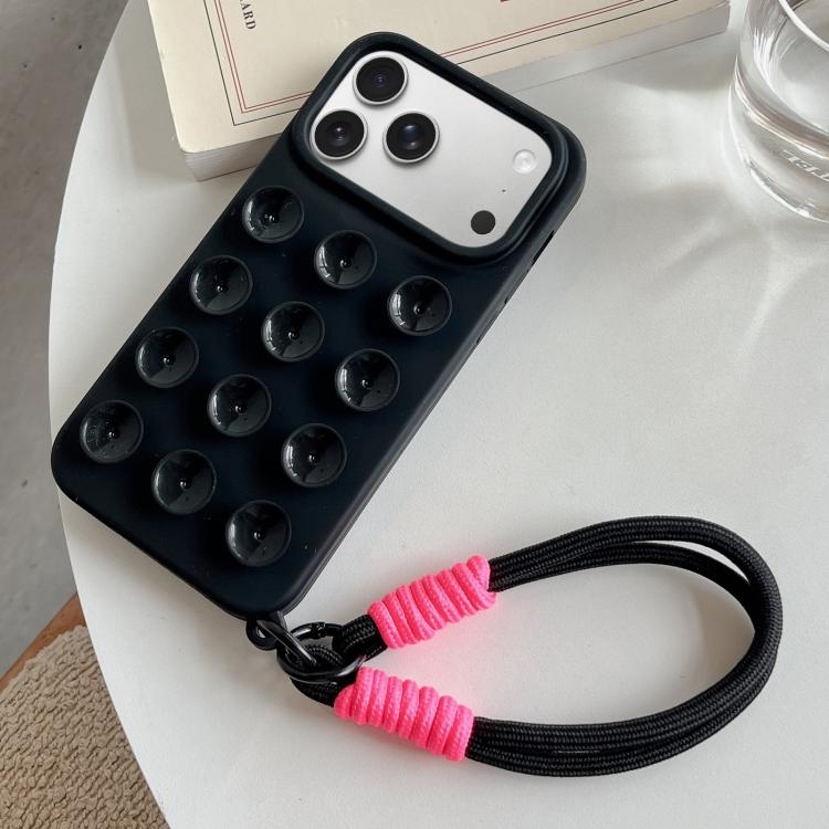 For iPhone 17 Pro Max Simple Suction Cup Silicone Phone Case with Lanyard(Black)