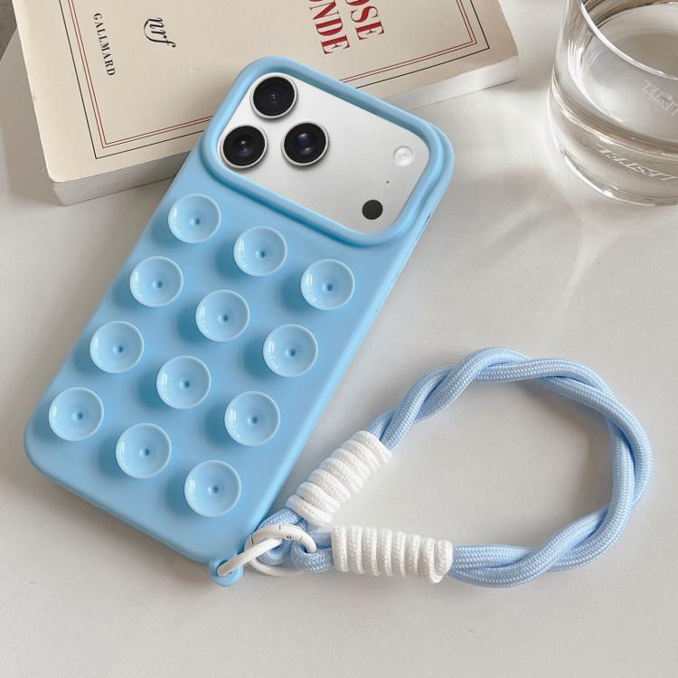 For iPhone 17 Pro Max Simple Suction Cup Silicone Phone Case with Lanyard(Blue)