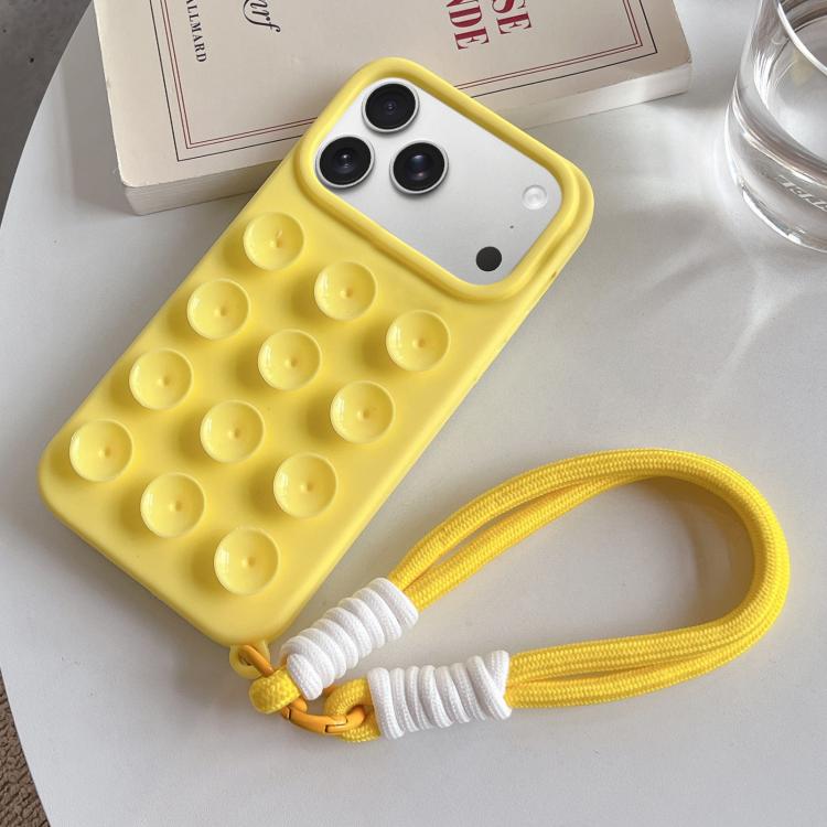 For iPhone 17 Pro Max Simple Suction Cup Silicone Phone Case with Lanyard(Yellow)