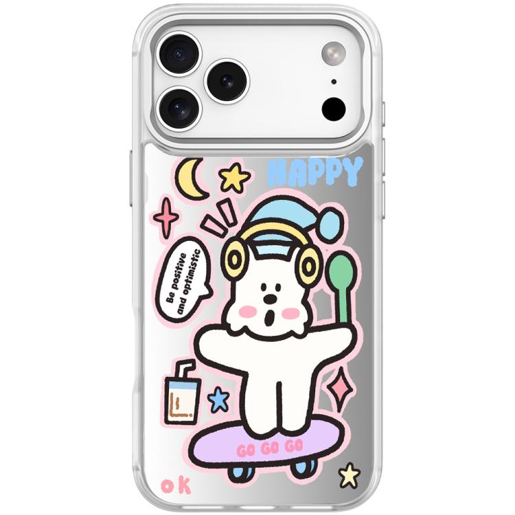For iPhone 17 Pro Max Skateboarding Dog Pattern Magnetic Phone Case(Transparent White)