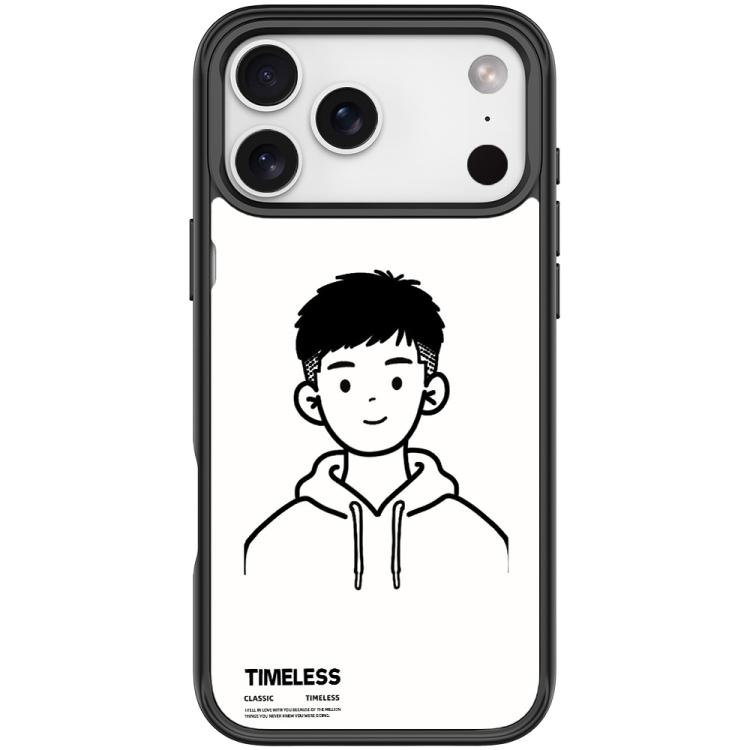 For iPhone 17 Pro Max Sketch Hooded Boy Pattern Magnetic Phone Case(Black)