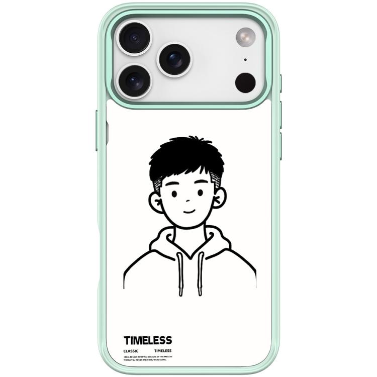 For iPhone 17 Pro Max Sketch Hooded Boy Pattern Magnetic Phone Case(Light Green)