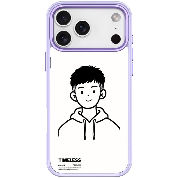 For iPhone 17 Pro Max Sketch Hooded Boy Pattern Magnetic Phone Case(Light Purple)