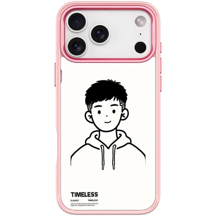 For iPhone 17 Pro Max Sketch Hooded Boy Pattern Magnetic Phone Case(Pink)