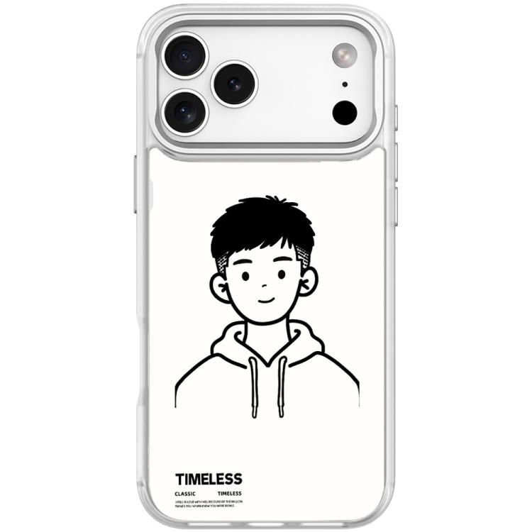 For iPhone 17 Pro Max Sketch Hooded Boy Pattern Magnetic Phone Case(Transparent White)