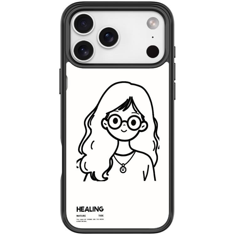 For iPhone 17 Pro Max Sketch Quiet Girl Pattern Magnetic Phone Case(Black)