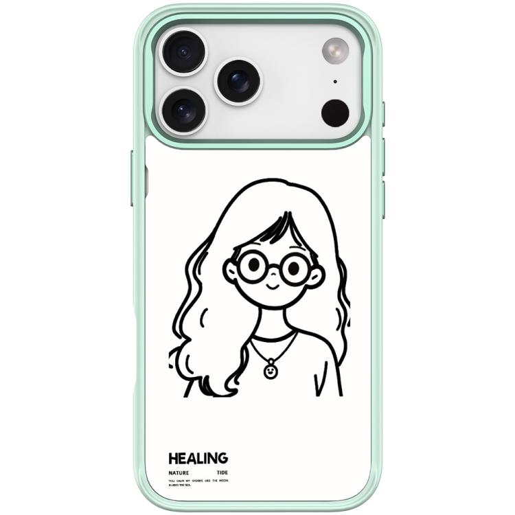 For iPhone 17 Pro Max Sketch Quiet Girl Pattern Magnetic Phone Case(Light Green)