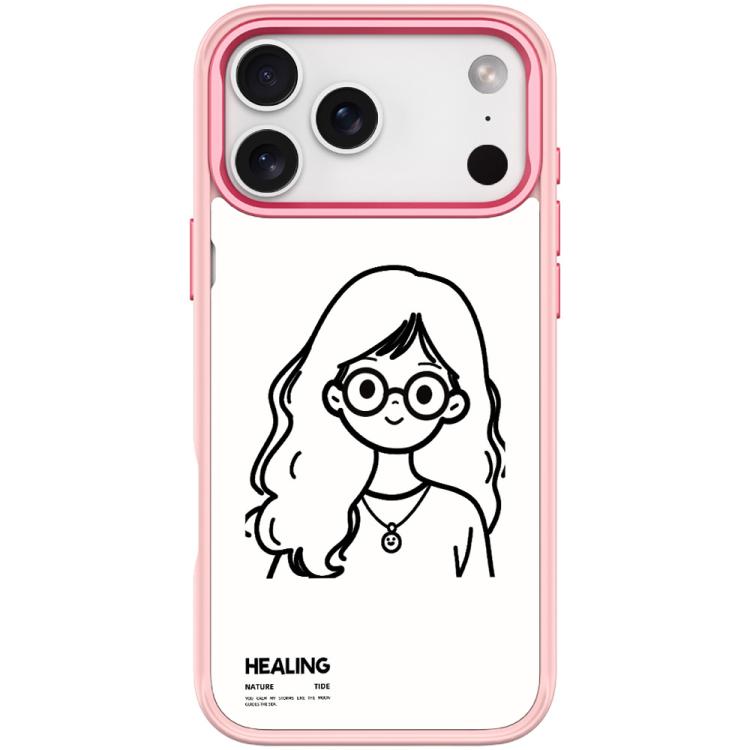 For iPhone 17 Pro Max Sketch Quiet Girl Pattern Magnetic Phone Case(Pink)