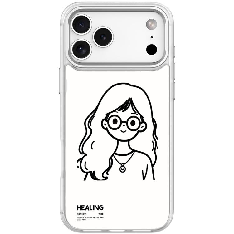 For iPhone 17 Pro Max Sketch Quiet Girl Pattern Magnetic Phone Case(Transparent White)
