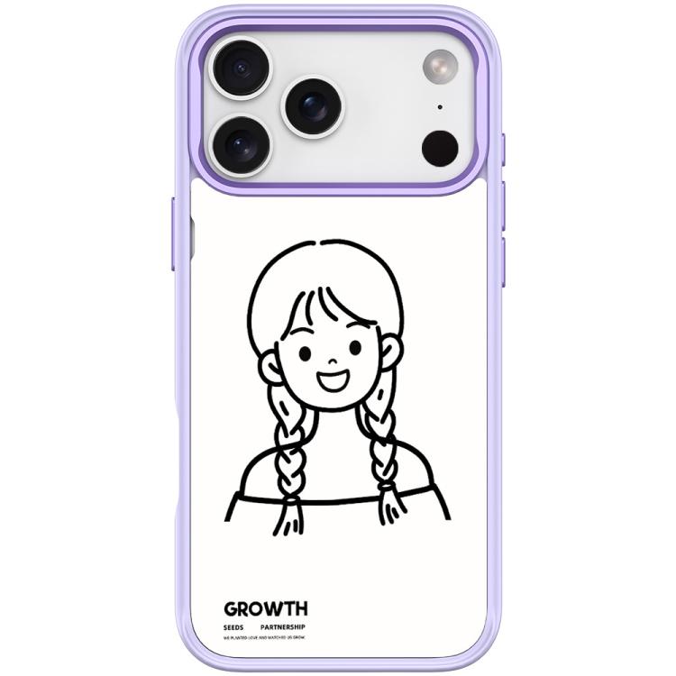 For iPhone 17 Pro Max Sketch Style Double Braided Hair Girl Pattern Magnetic Phone Case(Light Purple)
