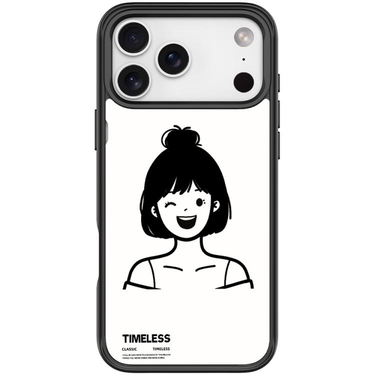 For iPhone 17 Pro Max Sketch Style Short Hair Girl Pattern Magnetic Phone Case(Black)