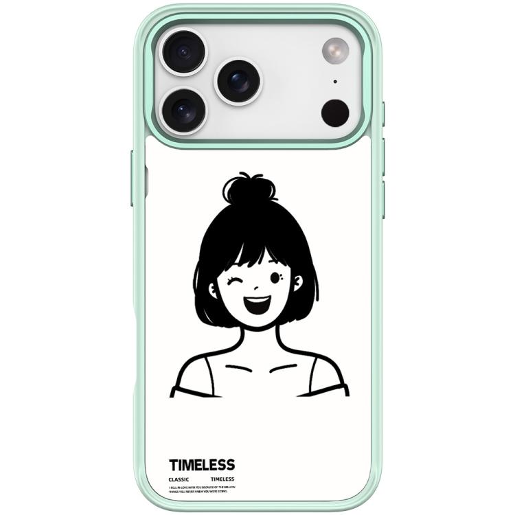 For iPhone 17 Pro Max Sketch Style Short Hair Girl Pattern Magnetic Phone Case(Light Green)