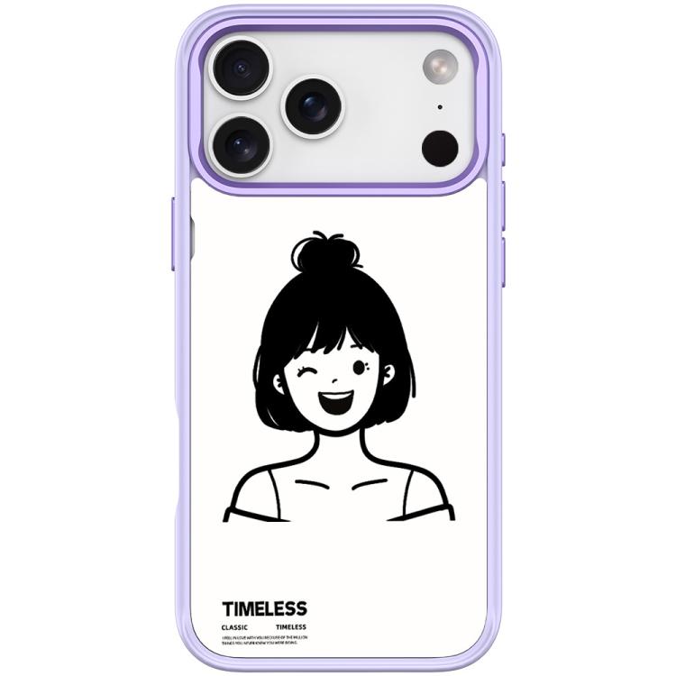 For iPhone 17 Pro Max Sketch Style Short Hair Girl Pattern Magnetic Phone Case(Light Purple)