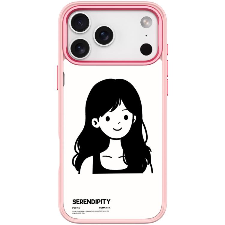 For iPhone 17 Pro Max Sketching Style Curly Haired Girl Pattern Magnetic Phone Case(Pink)