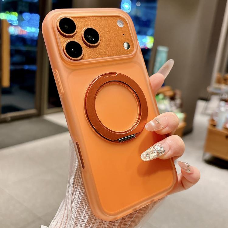 For iPhone 17 Pro Max Skin Feel 360 Degrees Rotating Holder PC Hybrid TPU Magnetic Phone Case(Orange)