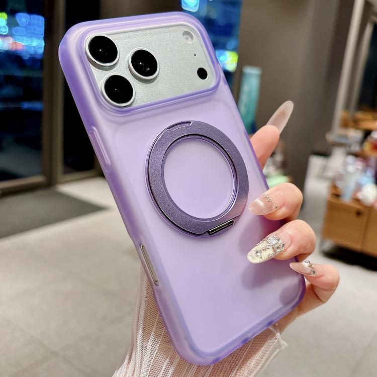 For iPhone 17 Pro Max Skin Feel 360 Degrees Rotating Holder PC Hybrid TPU Magnetic Phone Case(Purple)