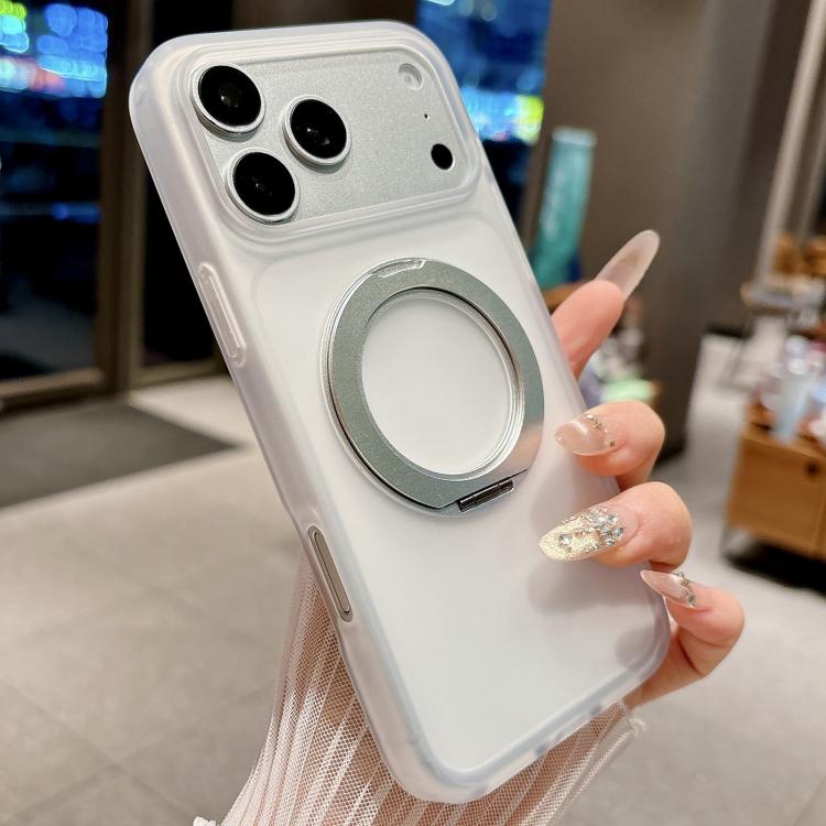 For iPhone 17 Pro Max Skin Feel 360 Degrees Rotating Holder PC Hybrid TPU Magnetic Phone Case(White)