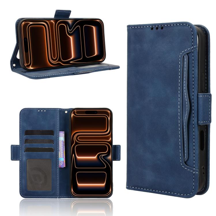 For iPhone 17 Pro Max Skin Feel Calf Texture Card Slots Leather Phone Case(Blue)
