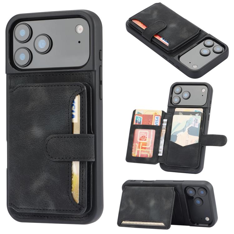 For iPhone 17 Pro Max Skin Feel Dream RFID Anti-theft PU Card Bag Phone Case(Black)