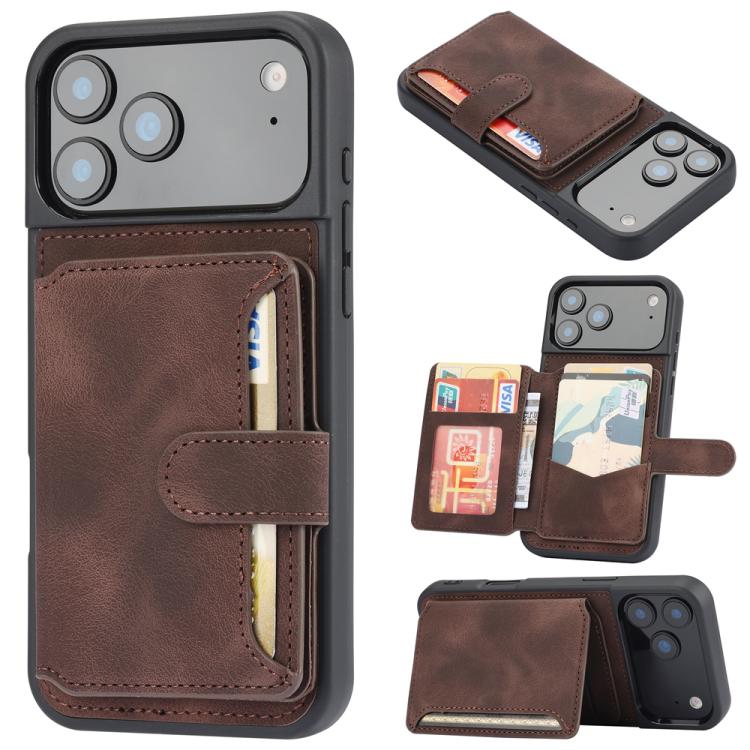 For iPhone 17 Pro Max Skin Feel Dream RFID Anti-theft PU Card Bag Phone Case(Coffee)