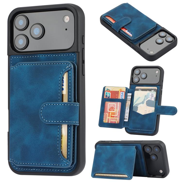 For iPhone 17 Pro Max Skin Feel Dream RFID Anti-theft PU Card Bag Phone Case(Peacock Blue)