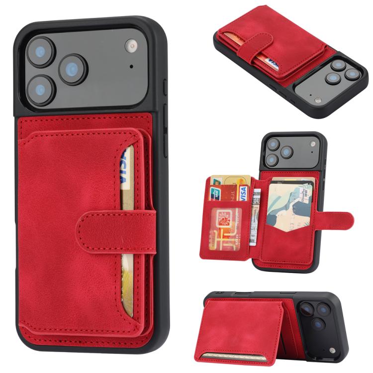 For iPhone 17 Pro Max Skin Feel Dream RFID Anti-theft PU Card Bag Phone Case(Red)